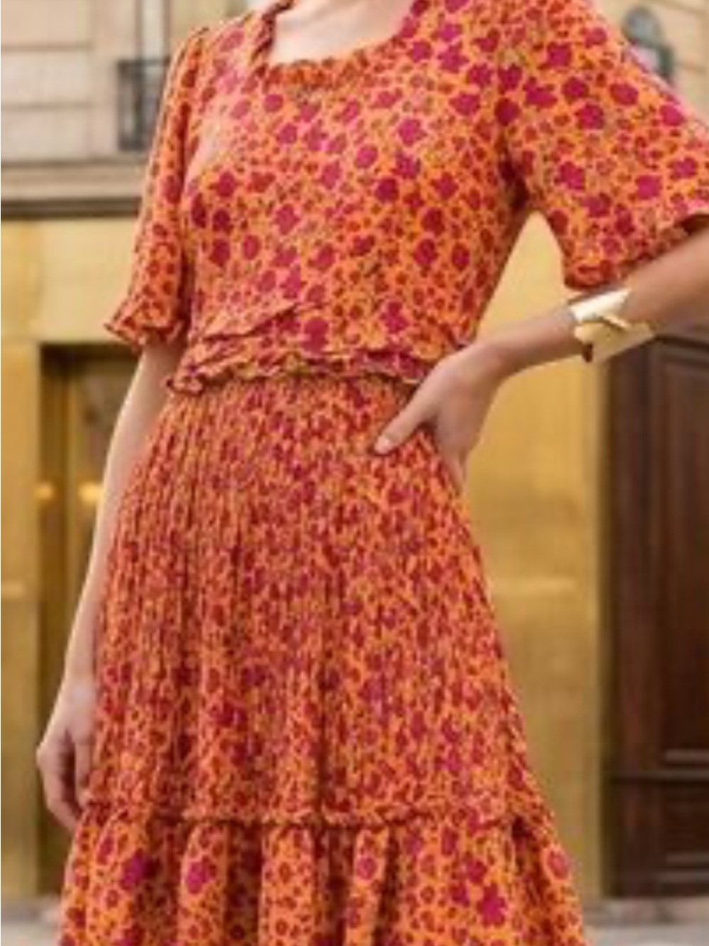 Ivy City Co Orange and Pink Floral Tiered Maxi Dress